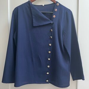 Navy Blue Button-Up Women's Top